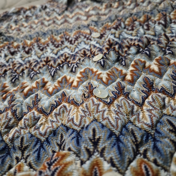 Vintage 90s Multicolor Zigzag Patterned Textured Mesh Shirt - Picture 7 of 9